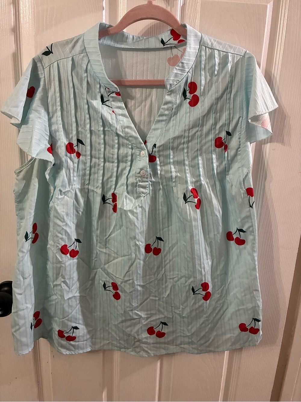 Women’s 2X Blue Cherry Print Blouse